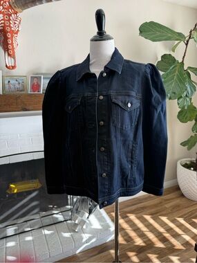 Chico's Dark Blue Puff‑Sleeve Denim Jacket